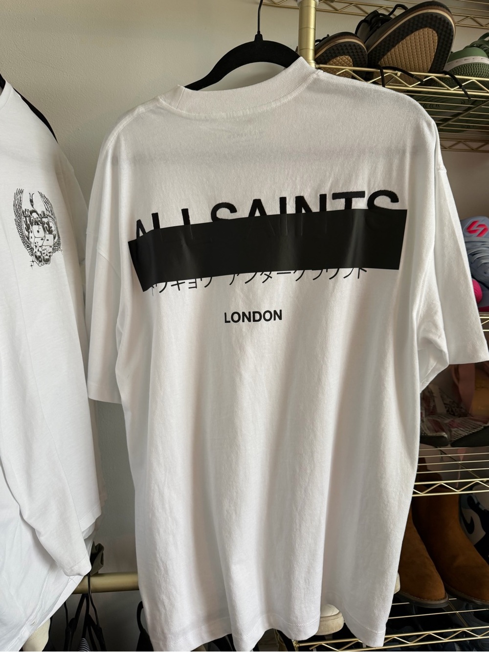 AllSaints Redact Oversized Graphic Tee Ashen White NWOT